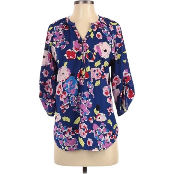 Yumi Kim Roll Tab Sleeve Floral Button Up Blouse S - Picture 1 of 3